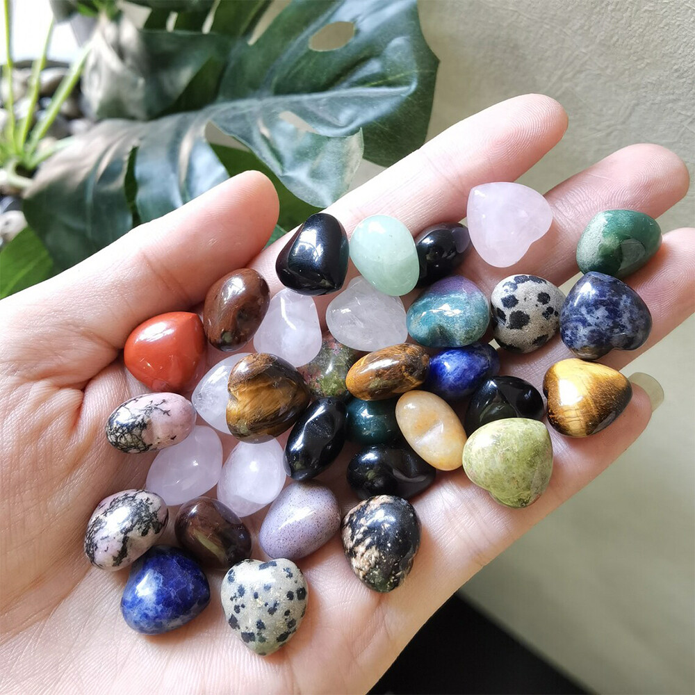 5PCS Natural Crystal Quartz Mini Puff Heart Pocket Palm Worry Stones Healing