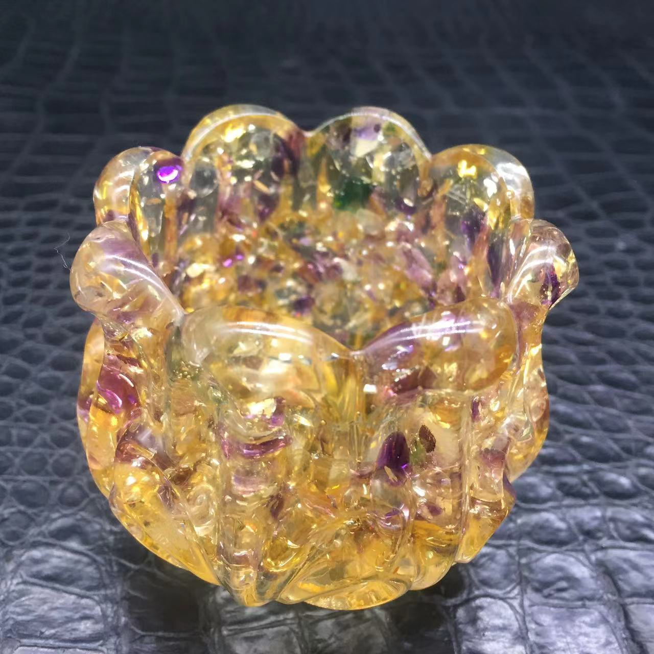Natural Ametrine Quartz Crystal Resin Filled Brush Pot Gravel Healing Decora 1Pc