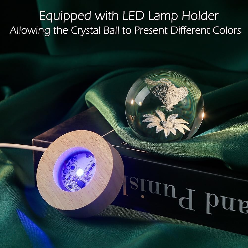 Charming Butterfly Crystal Ball with Polished Wood Base – Decorative Table Lamp