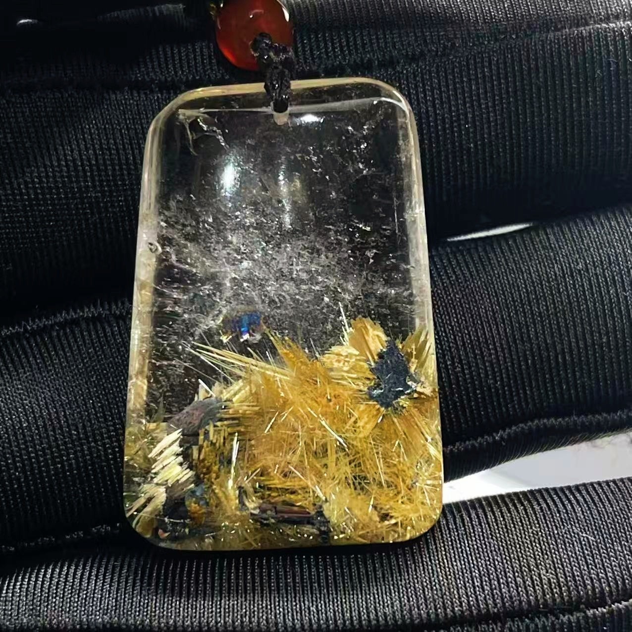 17.8g Natural Gold Hair Rutilated Quartz Crystal Pendant Reiki Healing Gift
