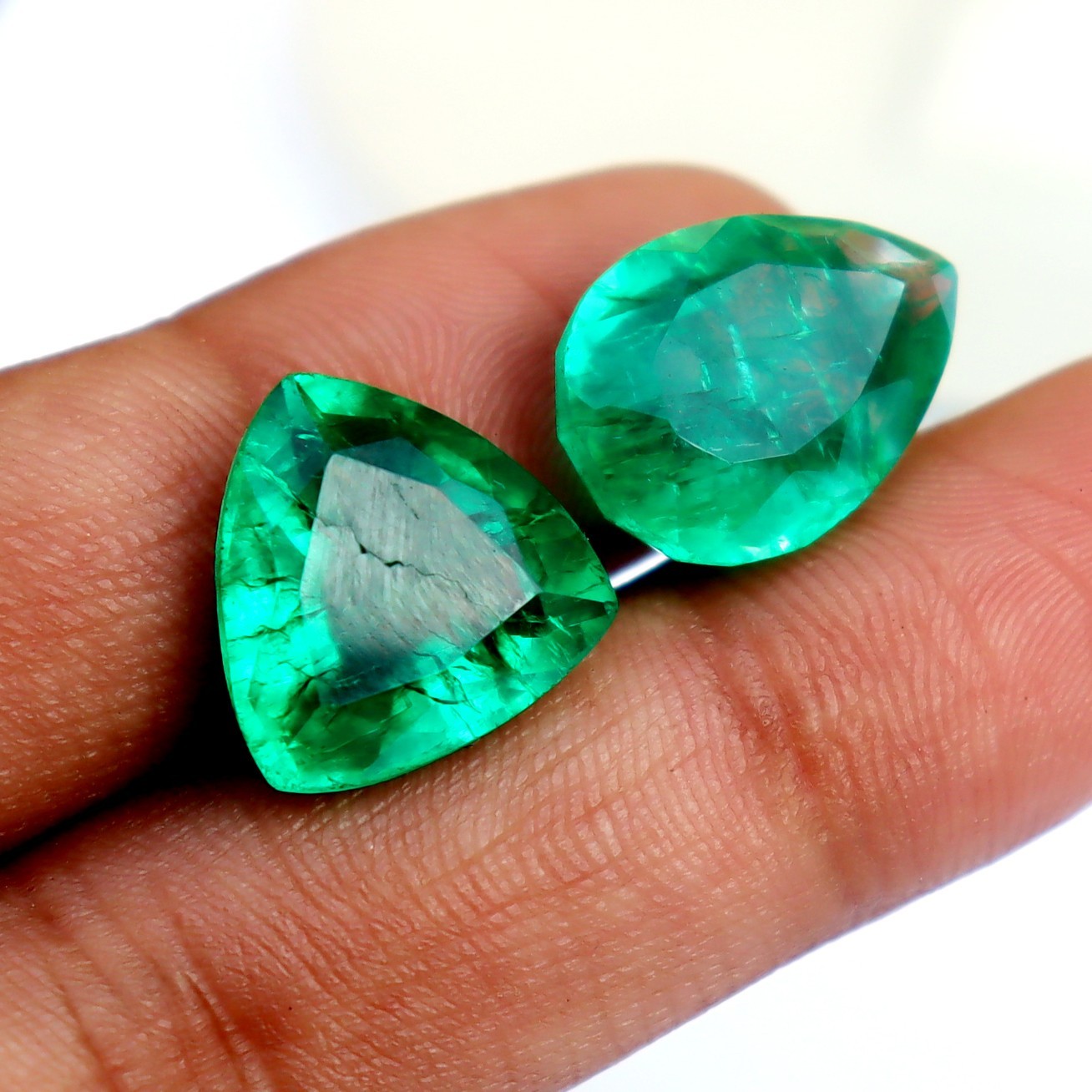 Natural Emerald 19.75 Ct 2 Pieces Pear&Trillion Shape Loose Gemstones Certified