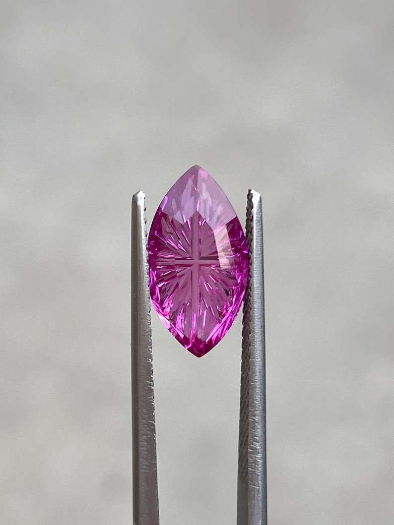 Purplish Sapphire Cross Cut Gemstone, Marquise Shape Lab Grown Stone For Gift .