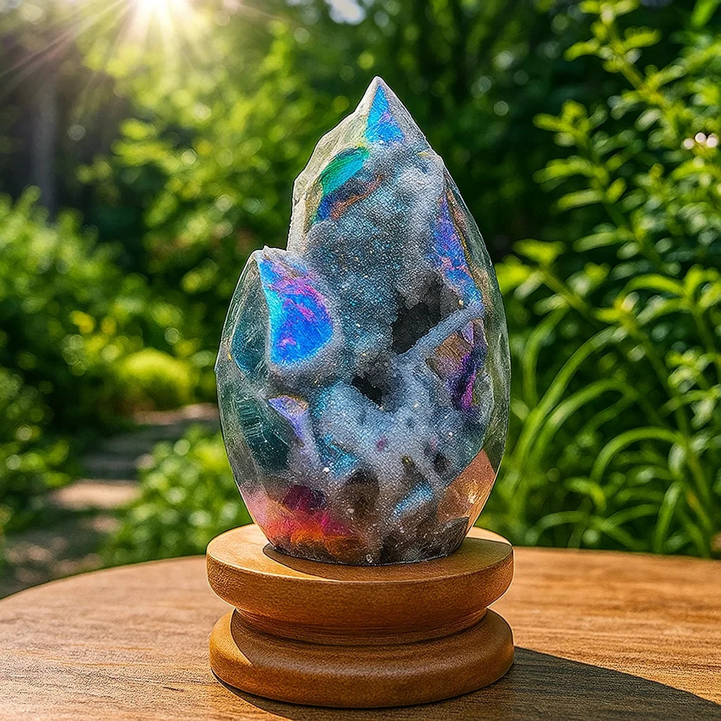 Rainbow Angel Aura Sphalerite Flame Tower Titanium Crystal Healing Specimen Gift