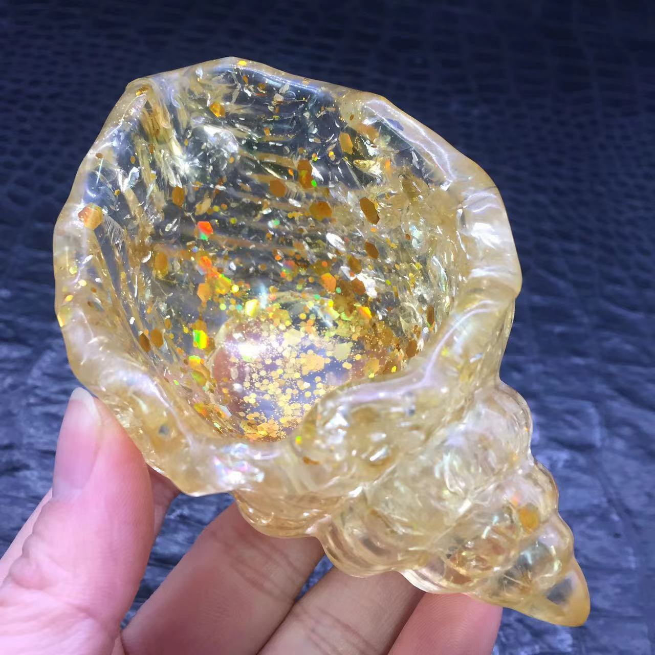 Natural Citrine Quartz Crystal Resin Conch Bowl Healing Decoration Reiki 1Pc