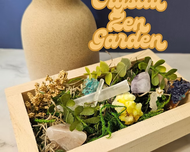Crystal Zen Garden DIY Kit – Mini Meditation Garden with Crystals, Moss, and Box