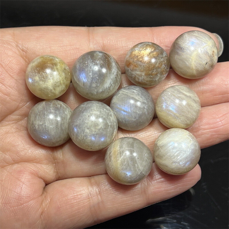 10pcs Natural Moonstone Carved Sphere quartz crystal ball Reiki Healing 14mm+