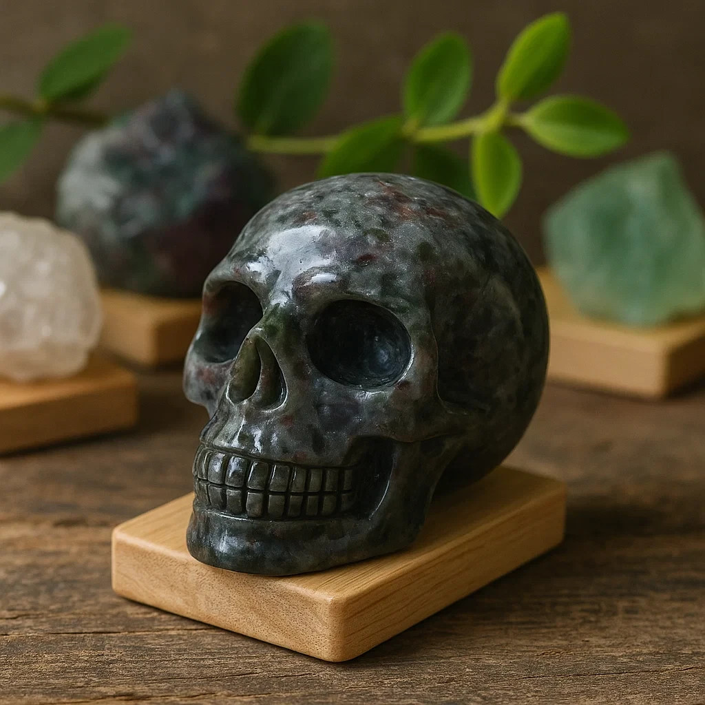 Natural Yooperlite Crystal Skull Carved Gemstone Healing Garden Home Decor Gift