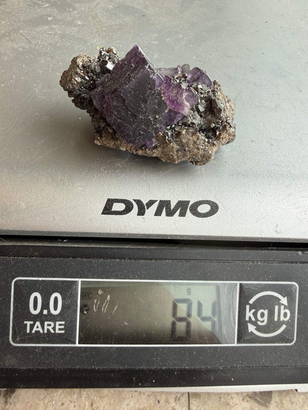 Purple Fluorite on Sphalerite Crystal Cluster Elmwood Mineral Specimen 84g