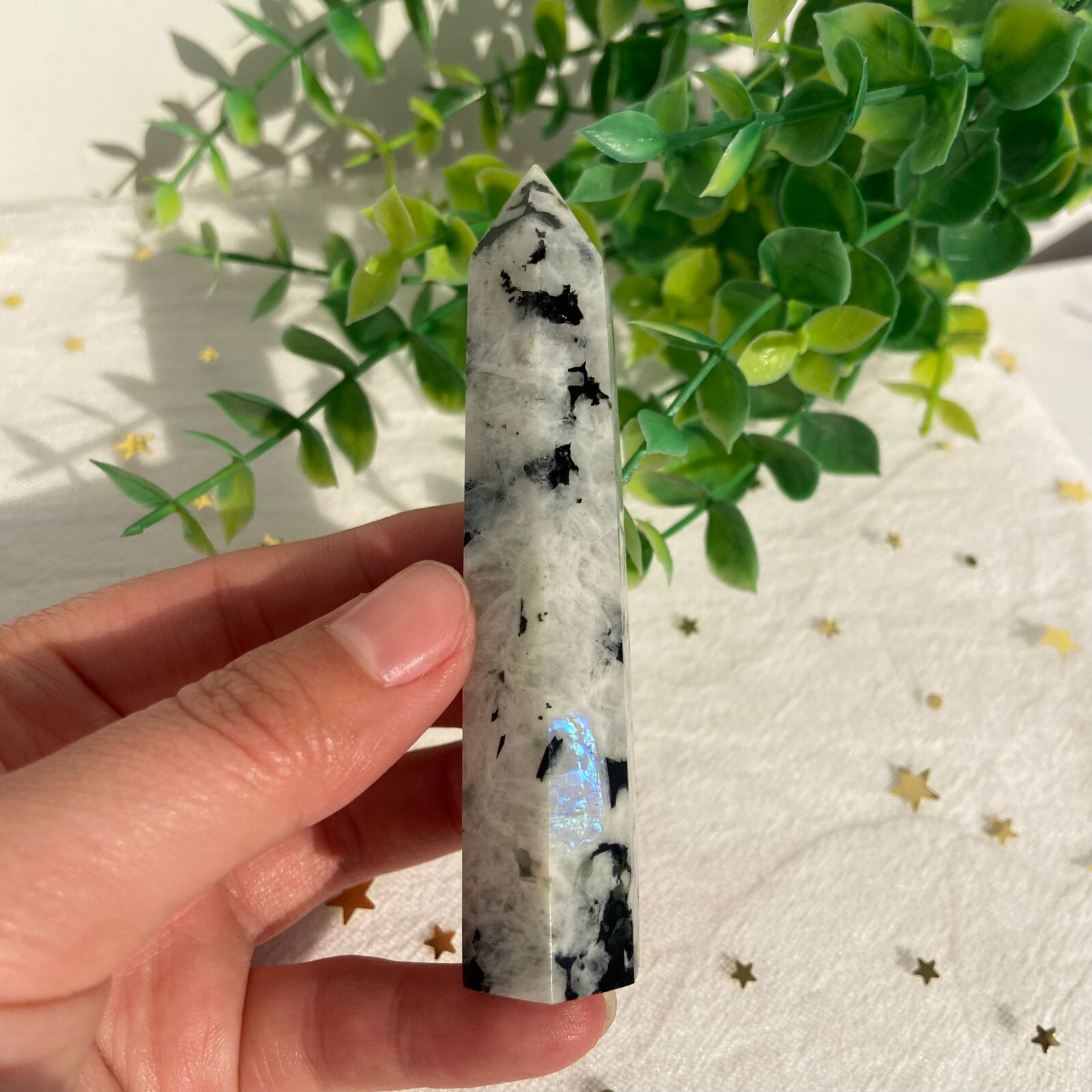 62g Moonstone Tower Point Quartz Crystal Specimen Polished Healing