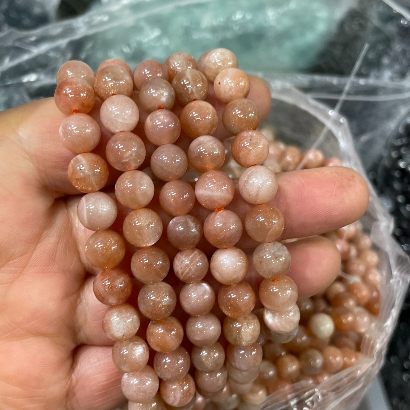 8mm 10pcs Natural Black Sunstone Strong Light Crystal Beads Bracelet