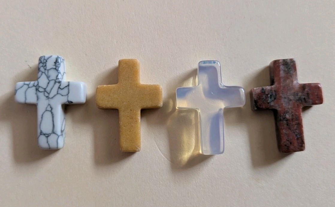 1″ Mini Crystal Crosses Natural Quartz Cross Shaped Worry Stones Charms – #12