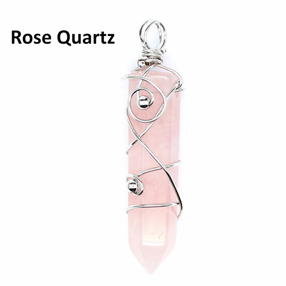 Chakra Wire Wrapped Crystal Point Pendant Quartz Natural Gemstone Healing Reiki