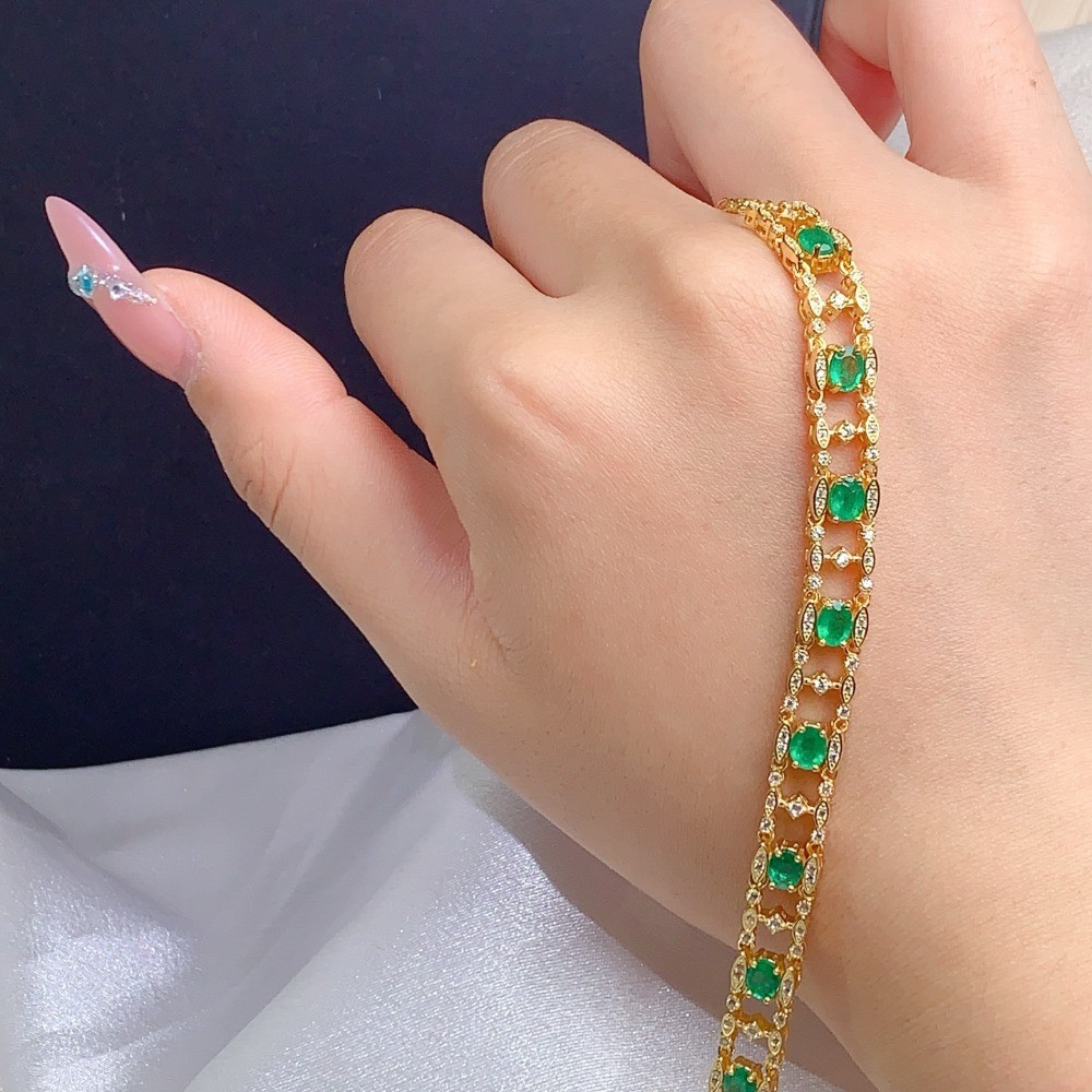 High Quality vintage diopside bracelet Gemstone S925 Silver Plated 18K Gold Gift