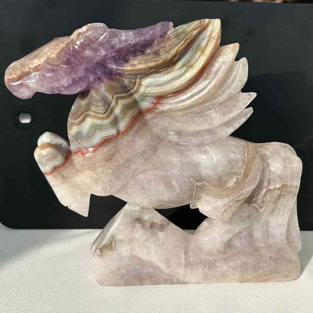 3.76LB Natural agate amethyst Quartz Skull Carved Horse Crystal reiki decor gift