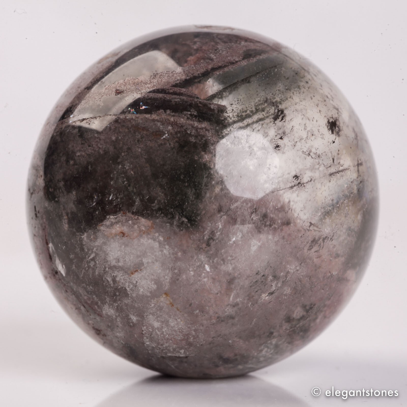 58g34mm Natural Garden/Phantom/Ghost/Lodolite Quartz Crystal Sphere Healing Ball
