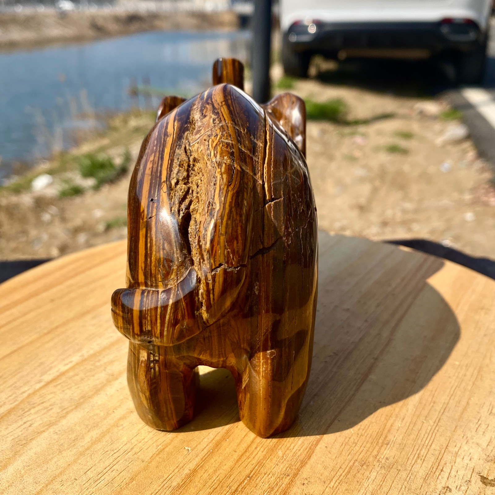 2.97LB Natural Tiger’s Eye Hand Carved Elephant Statue Reiki Healing Crystal