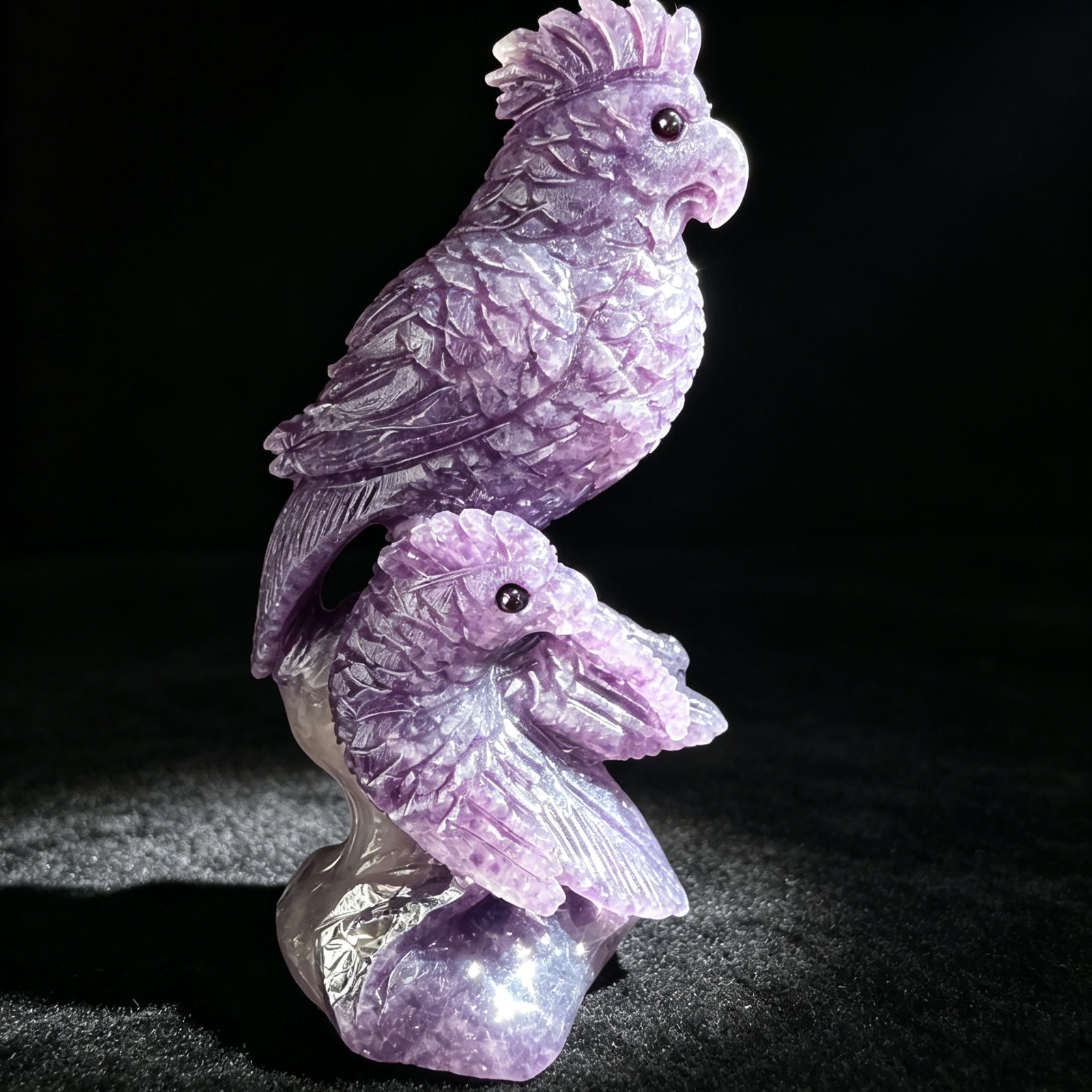 6.3IN Hand Carved Natural Lilac Stone Parrot Sculpture, Crystal Bird Figurine