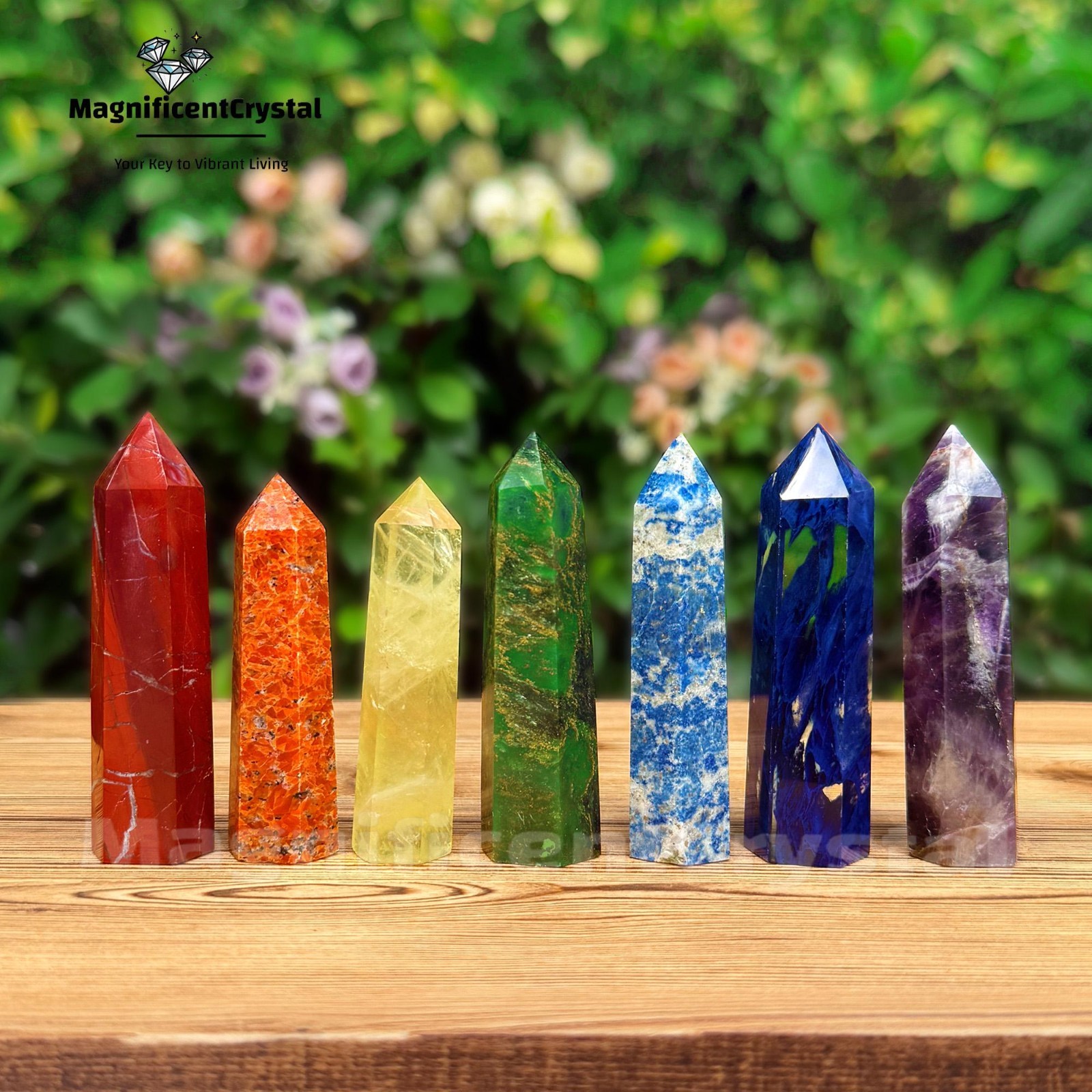 7PCS Genuine 7 Chakras Crystal Tower Point Rainbow Spiritual Reiki Obelisk Wands