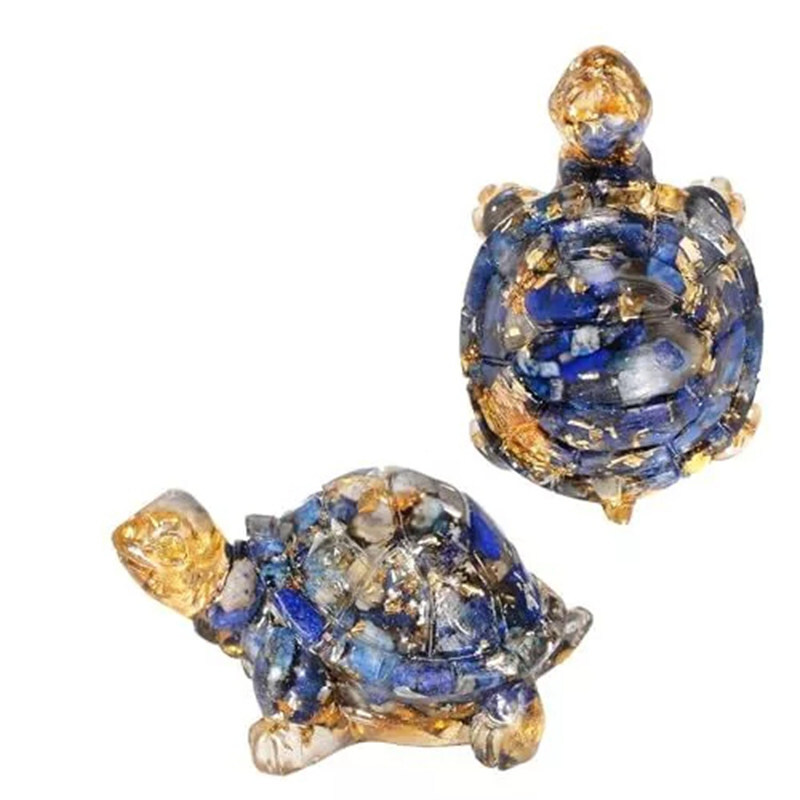 5Pcs Natural Lapis Lazuli Quartz Crystal Carved Turtle Stone Epoxy Resin Statue