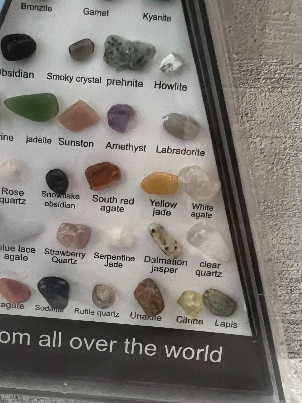 Gems Crystals Stones Rocks, From All Over The World In Triangle Display Box