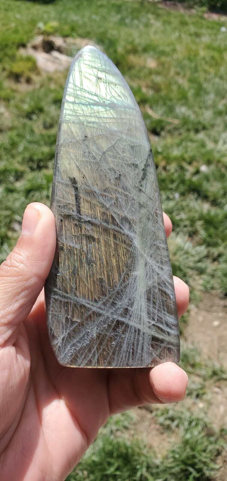 Labradorite Freeform Crystal, Yellow Flashes Decor 390g