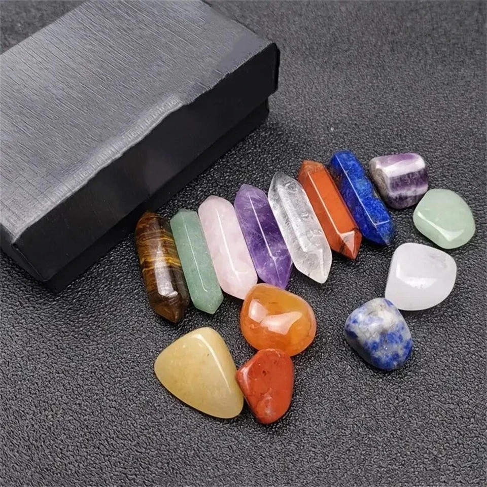 14pcs Pointed Quartz Crystal Chakra Healing Stones and Crystals Set Hexagon Rose