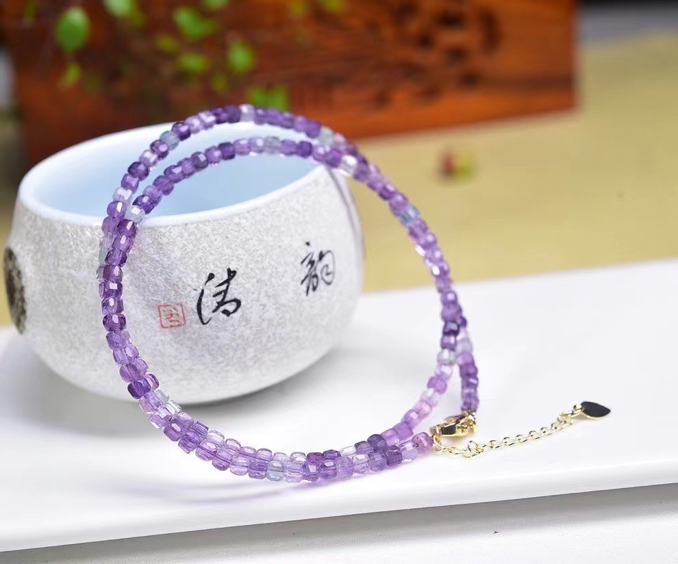 3.3mm Natural Purple Flourite Crystal Choker Healing Dainty Women’s Necklace