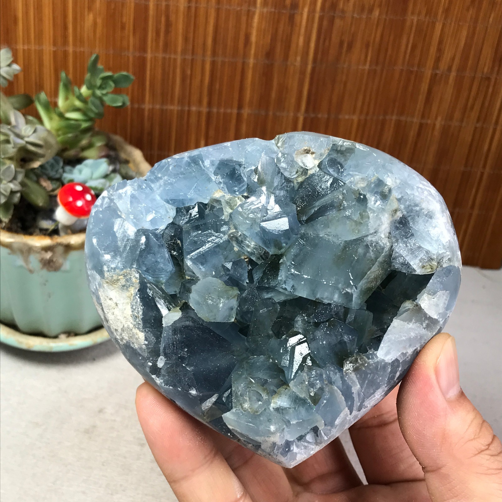 1.07kg Natural Blue Celestite Crystal Heart Quartz Cluster Geode Specimen A6218