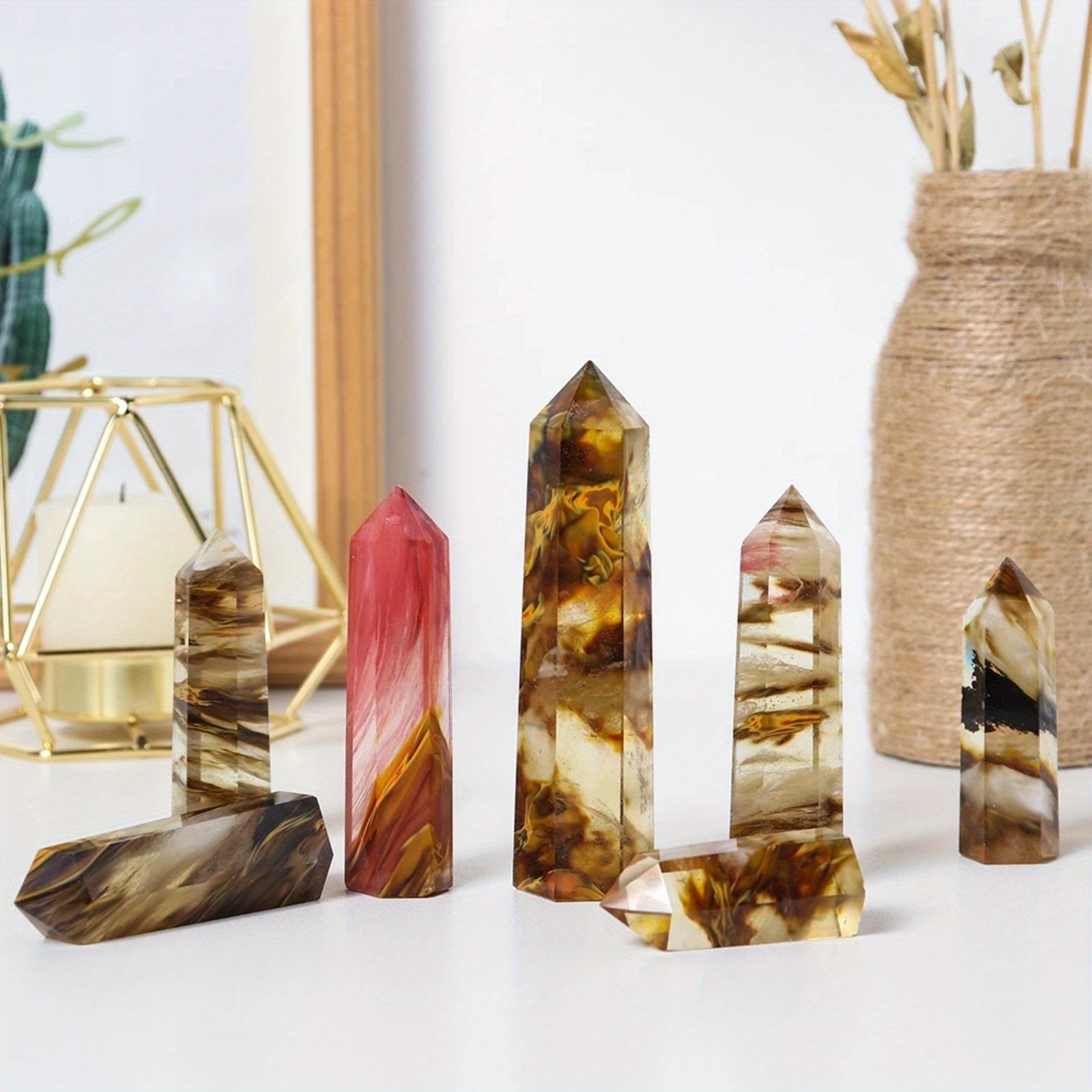Wholesale Tiger Skin Obelisk Six Sided Polished Crystal Tower Smelt Point Decor