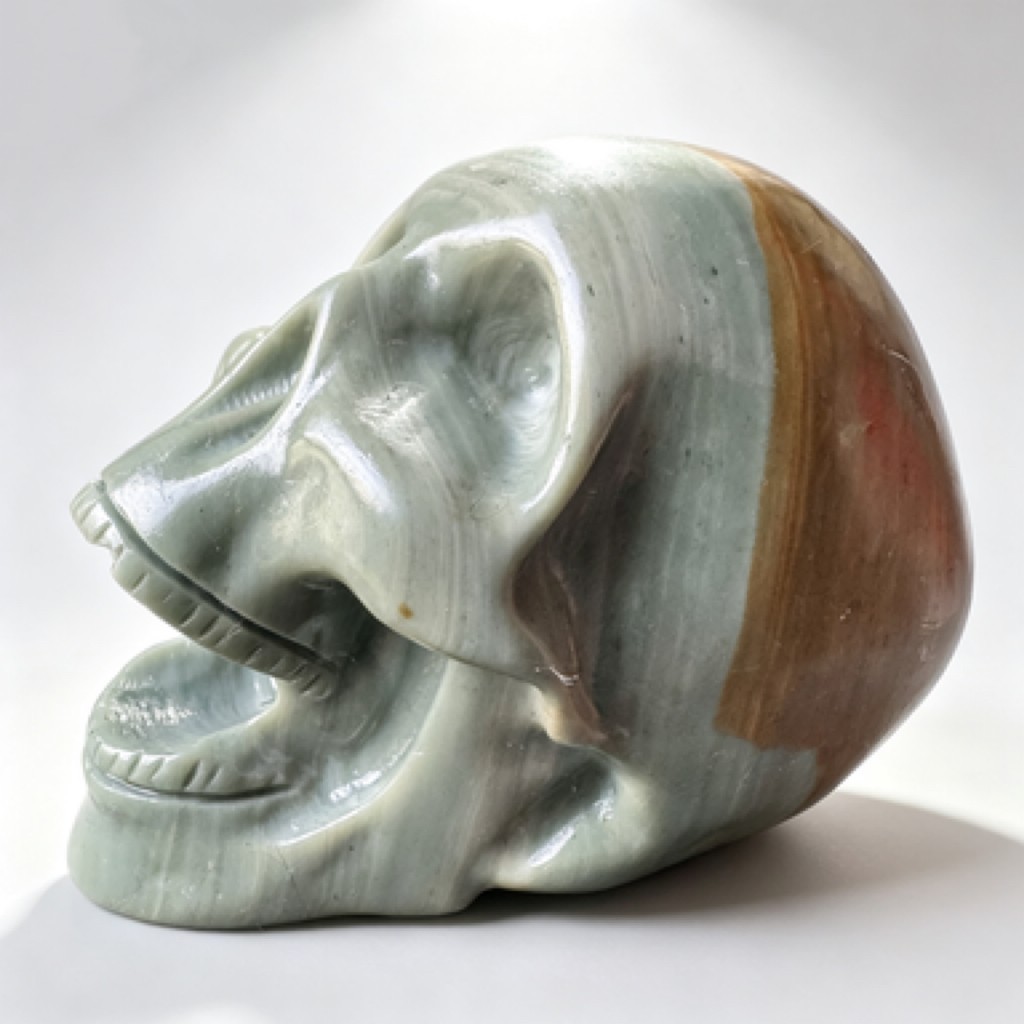 Natural Songhua Stone Skull Figurine Polished Crystal Desk Decor Unique Gift