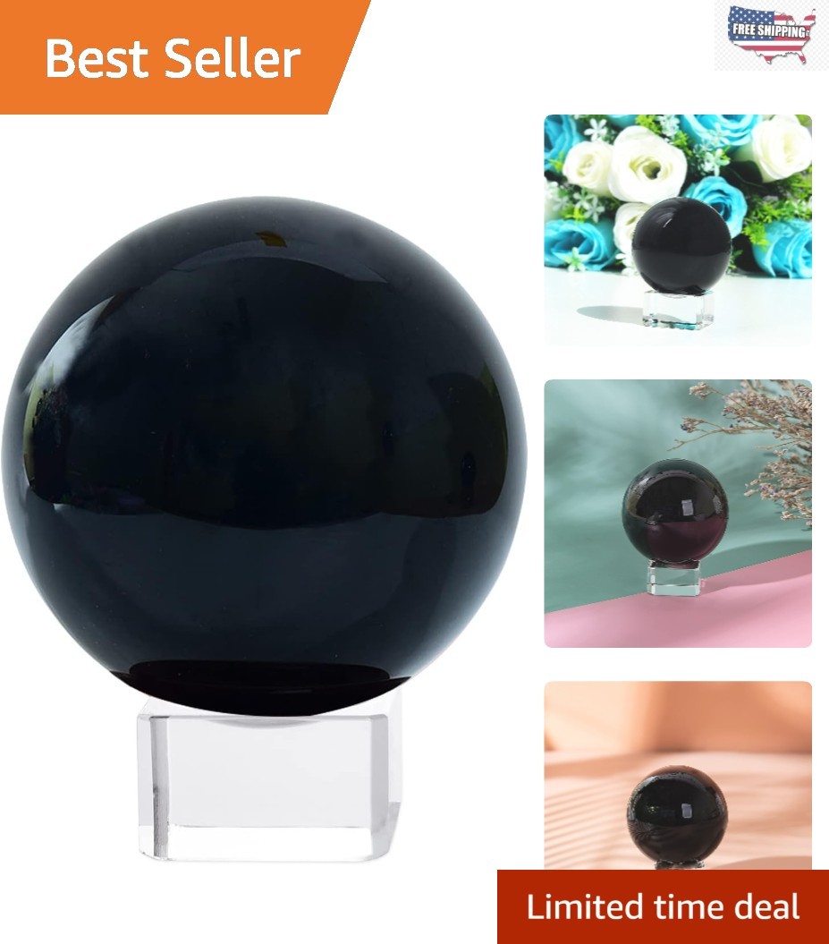 Black 60mm K9 Crystal Ball with Free Stand – Perfect for Witchcraft & Divination
