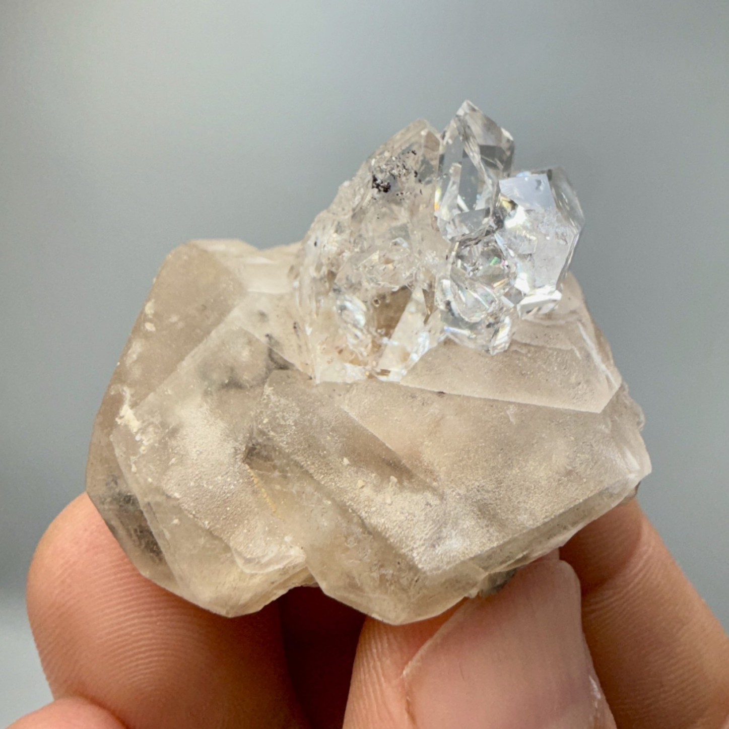 Herkimer Diamond Gem Cluster Perched on Calcite Crystals, Unique + 100% Natural!