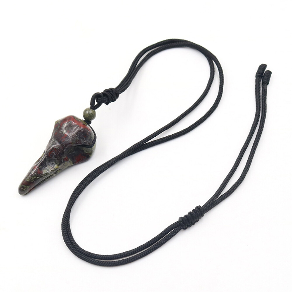 Natural Crystal Crow Head Bird Skull Hand Necklace Carving Quartz Stone Pendant