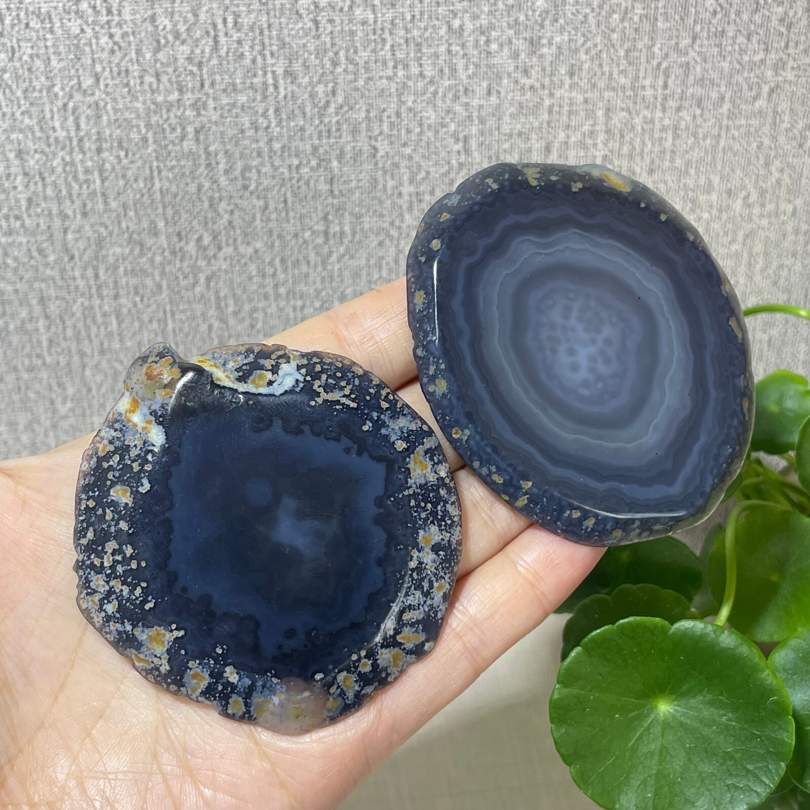 2pcs Brazilian Agate Geode Slab/Slice- Natural Druzy quartz crystals 87g a7712