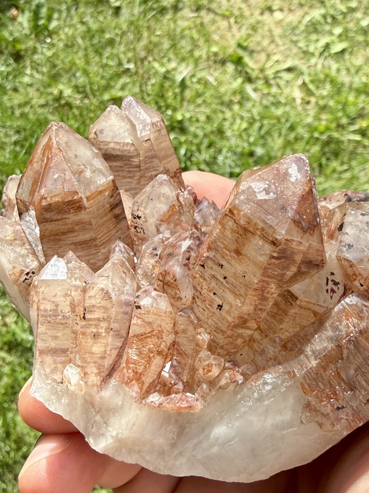 Phantom Hematite Quartz Crystal Cluster Red Feather 11cm – 387 g – ID70