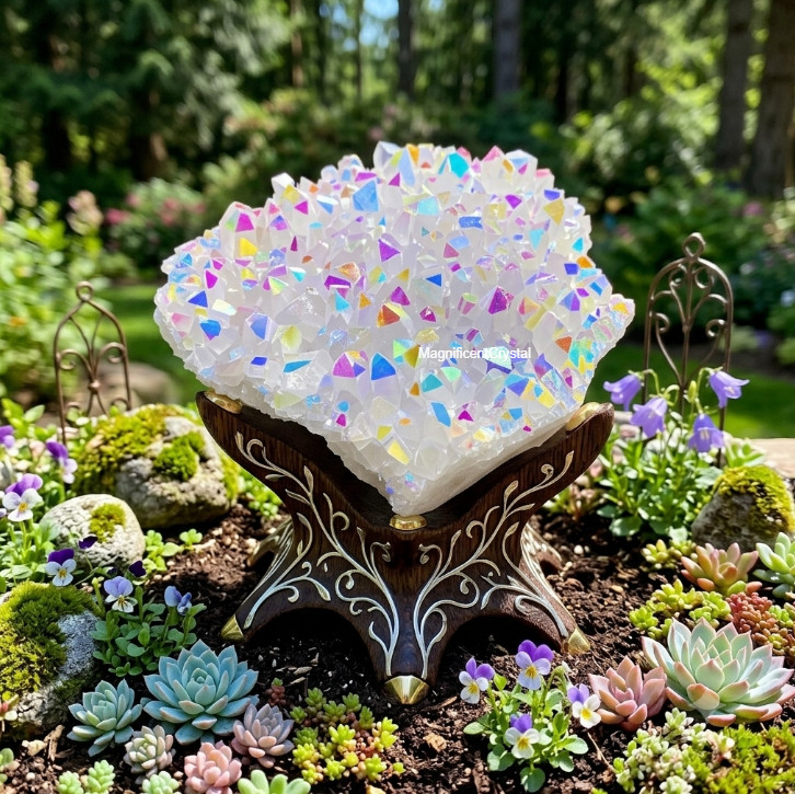 100g Titanium Angel Aura Rainbow Quartz Geode Cluster Specimen Healing Crystal