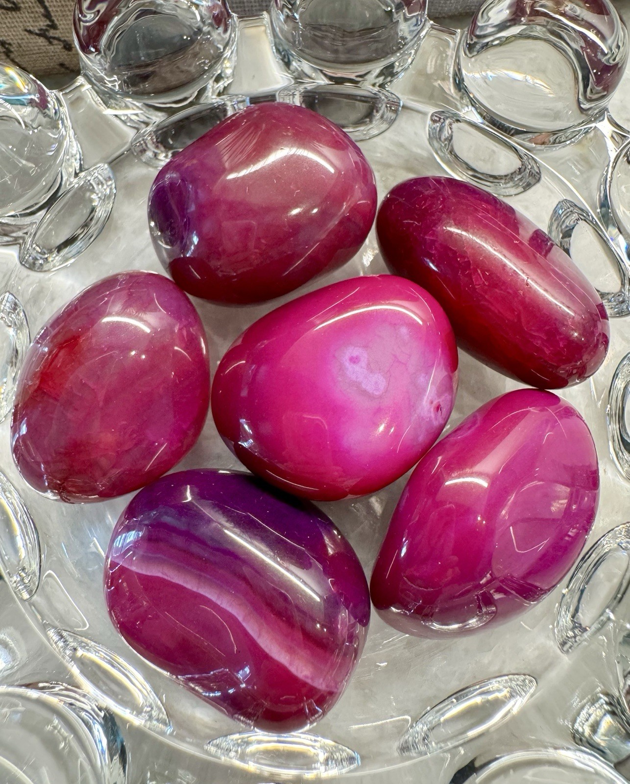 New Big Chunky Genuine Layered Pink-Purple Agate Crystal Tumbled Stone Set of 6
