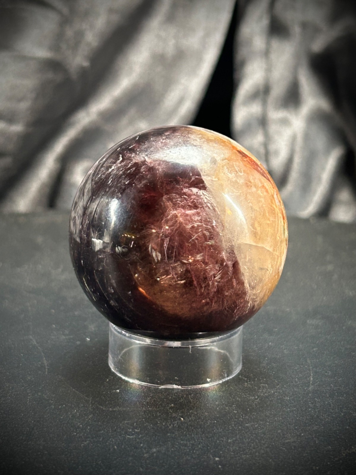 2″ Gem Lipidolite and Hematoid Quartz Sphere with Acrylic Stand 6.5 oz