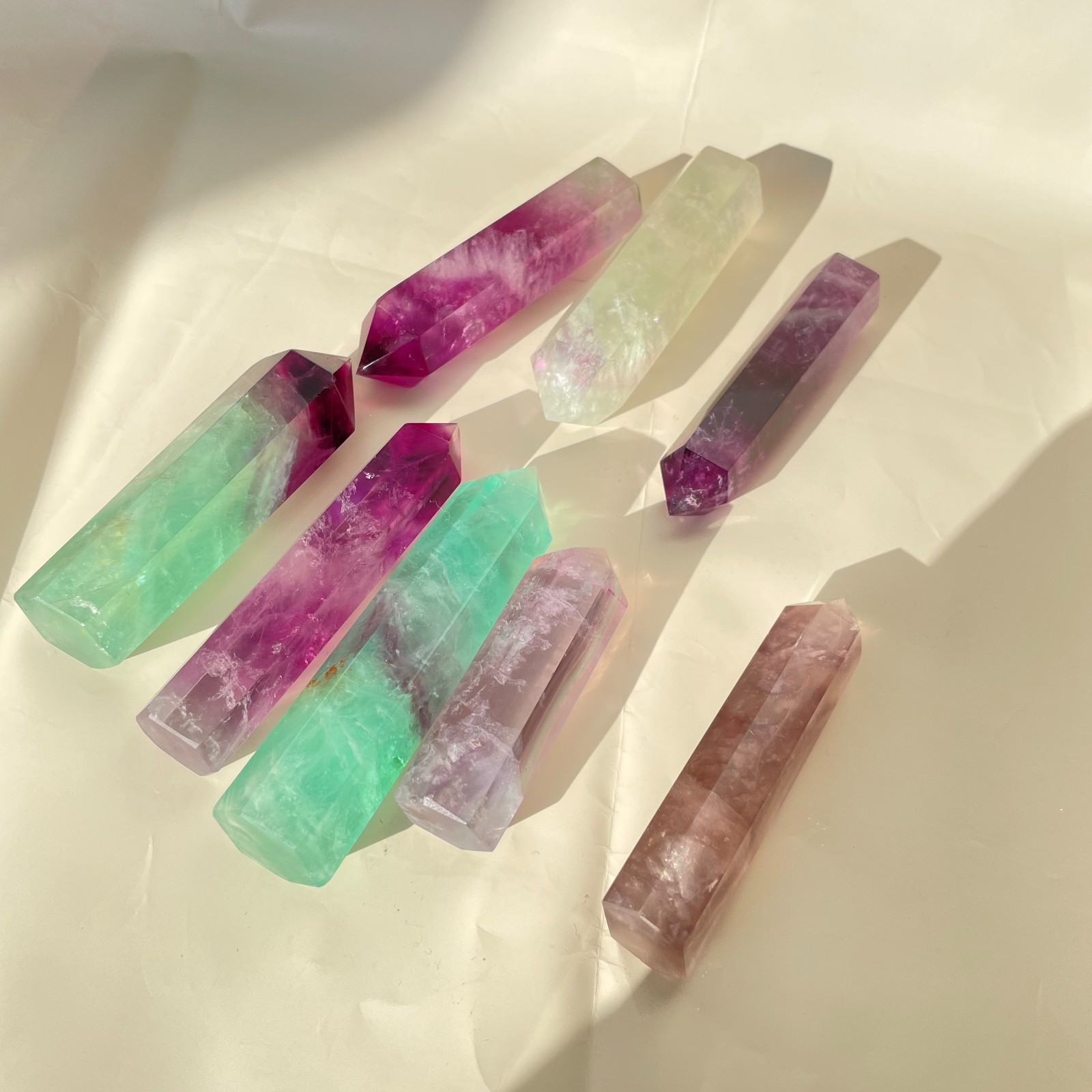 1LB Natural colourful luorite quartz obelisk crystal wand point healing random