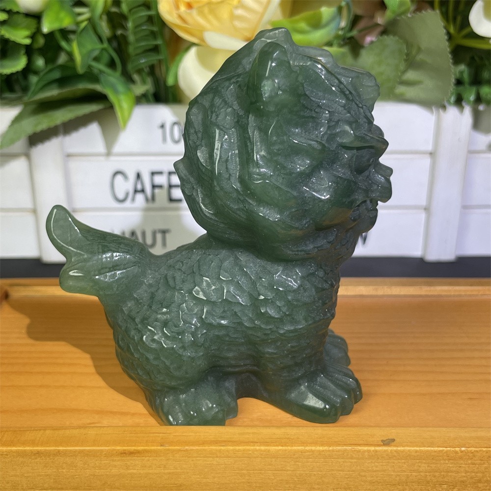 0.8LB 3.7″Natural Green Aventurine Qilin Hand Carved Crystal Mineral Figurine