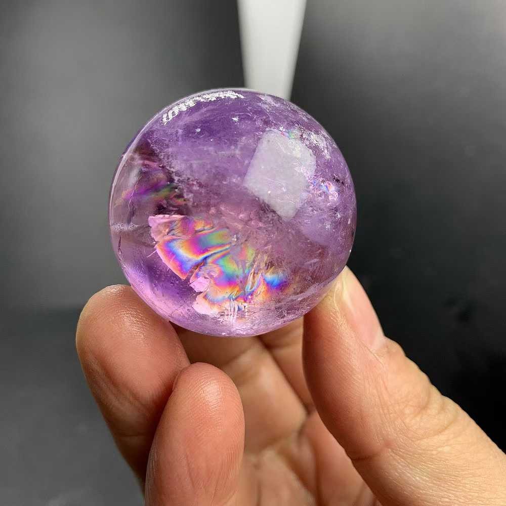 39mm Natural Rainbow Amethyst Quartz Sphere Energy Cystal Ball Reiki Decor