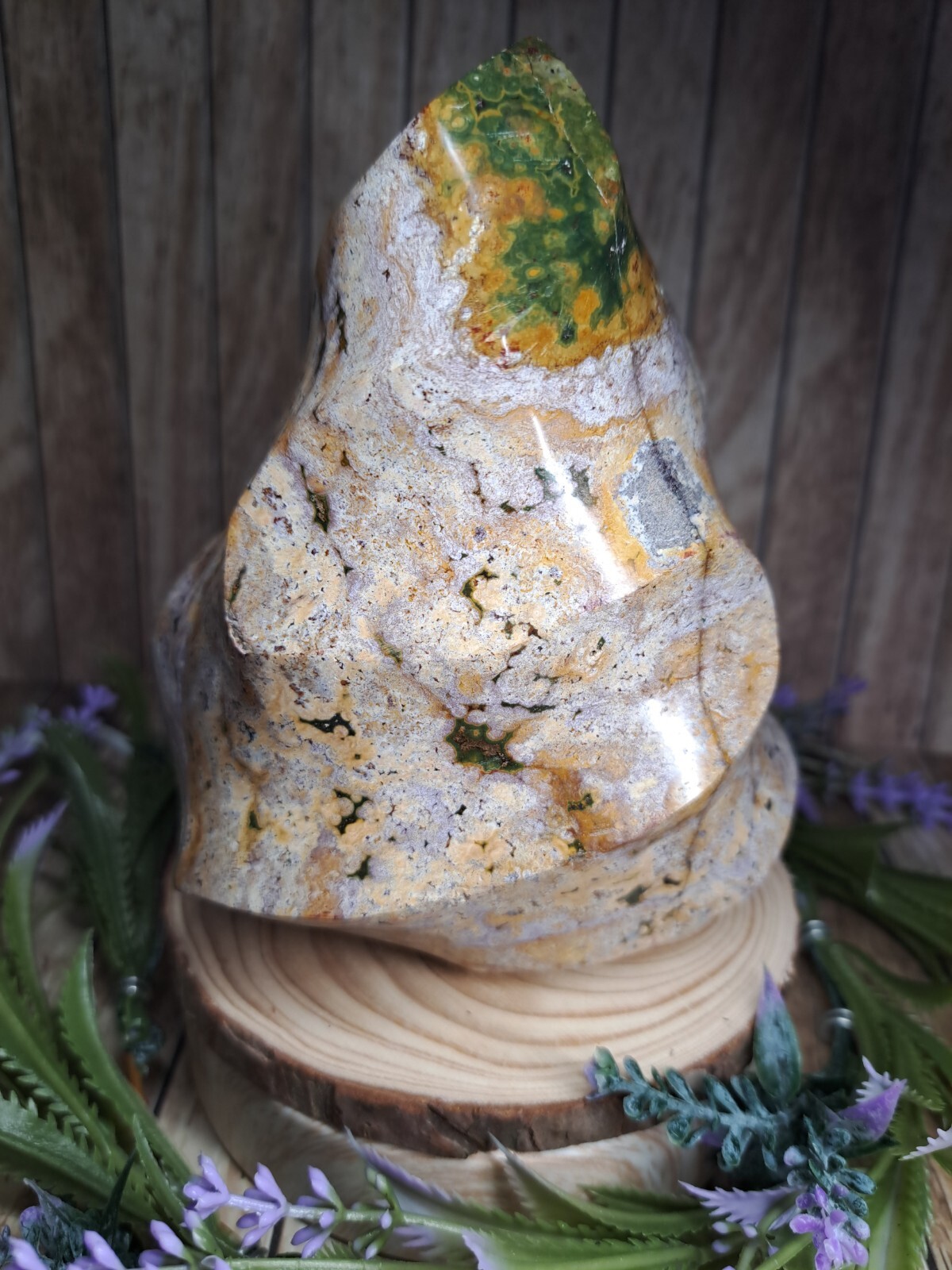 Beautiful Big Ocean Jasper Crystal Flame Carving 13cm 909g OJ Healing Reiki
