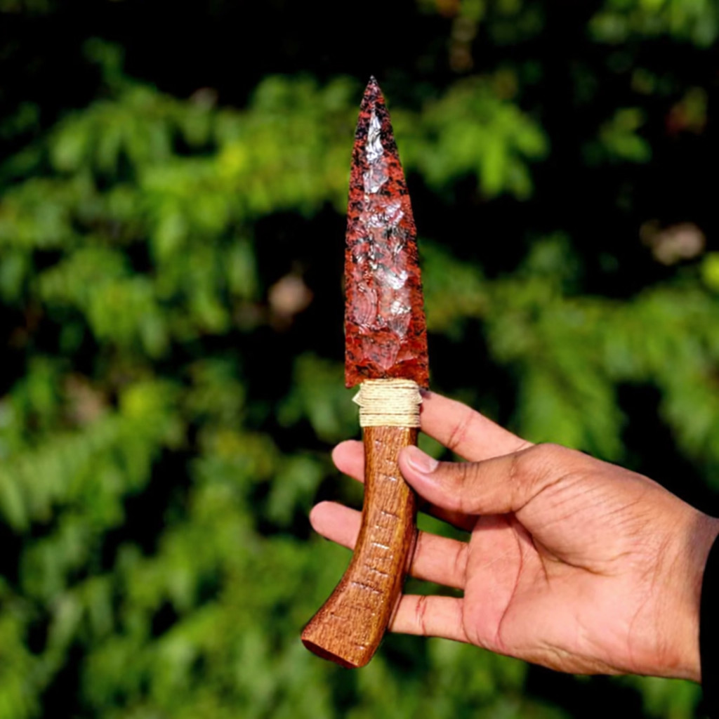 Natural Mahogany Obsidian Dagger 10″ Wooden Handle Handcrafted Spear Knife