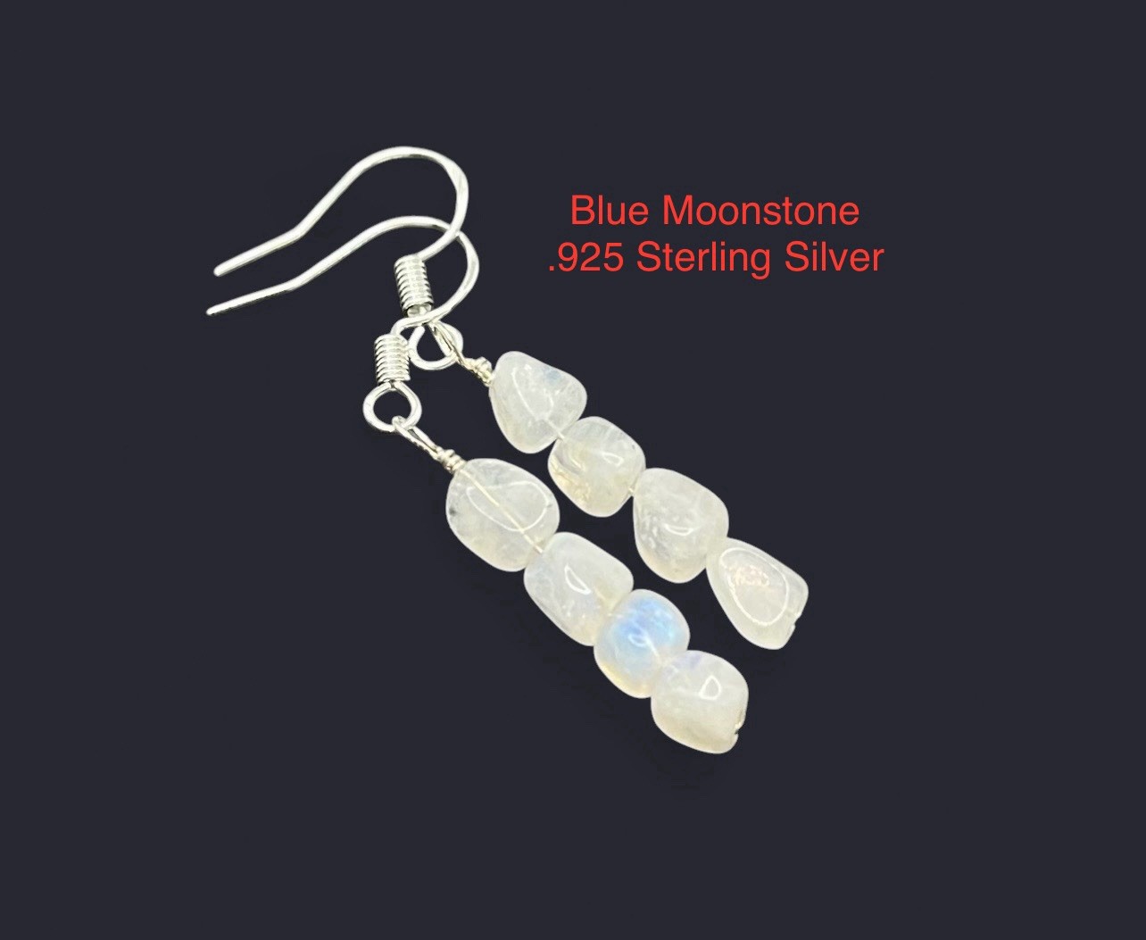 Blue Moonstone Genuine Stone .925 Sterling Silver Earrings