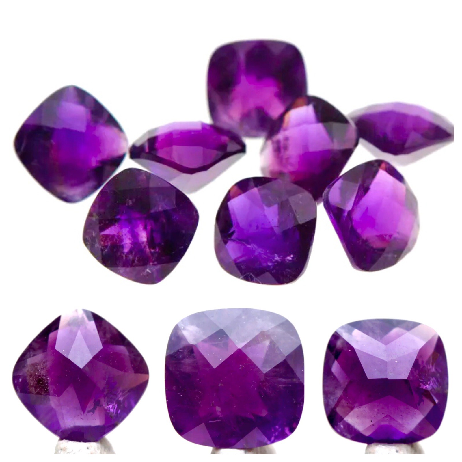 AMETHYST Purple Faceted Quartz Crystal Gemstone Cushion AUTHENTIC Gem A++ Grade