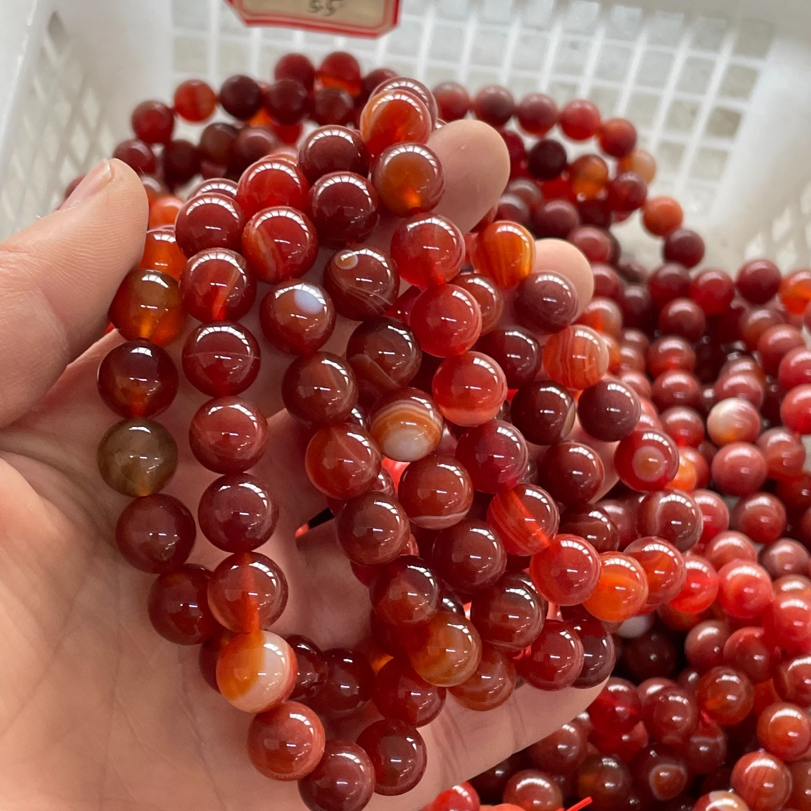10pcs Red Stripe Agate Bracelet Smooth Round size 10mm