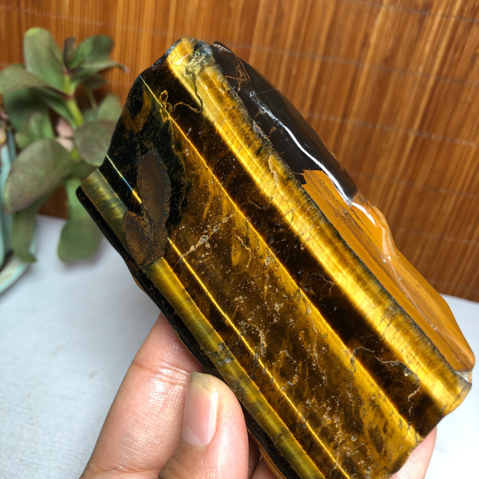 108mm Natural yellow tiger eye slice polish/rough specimens 207g A9379