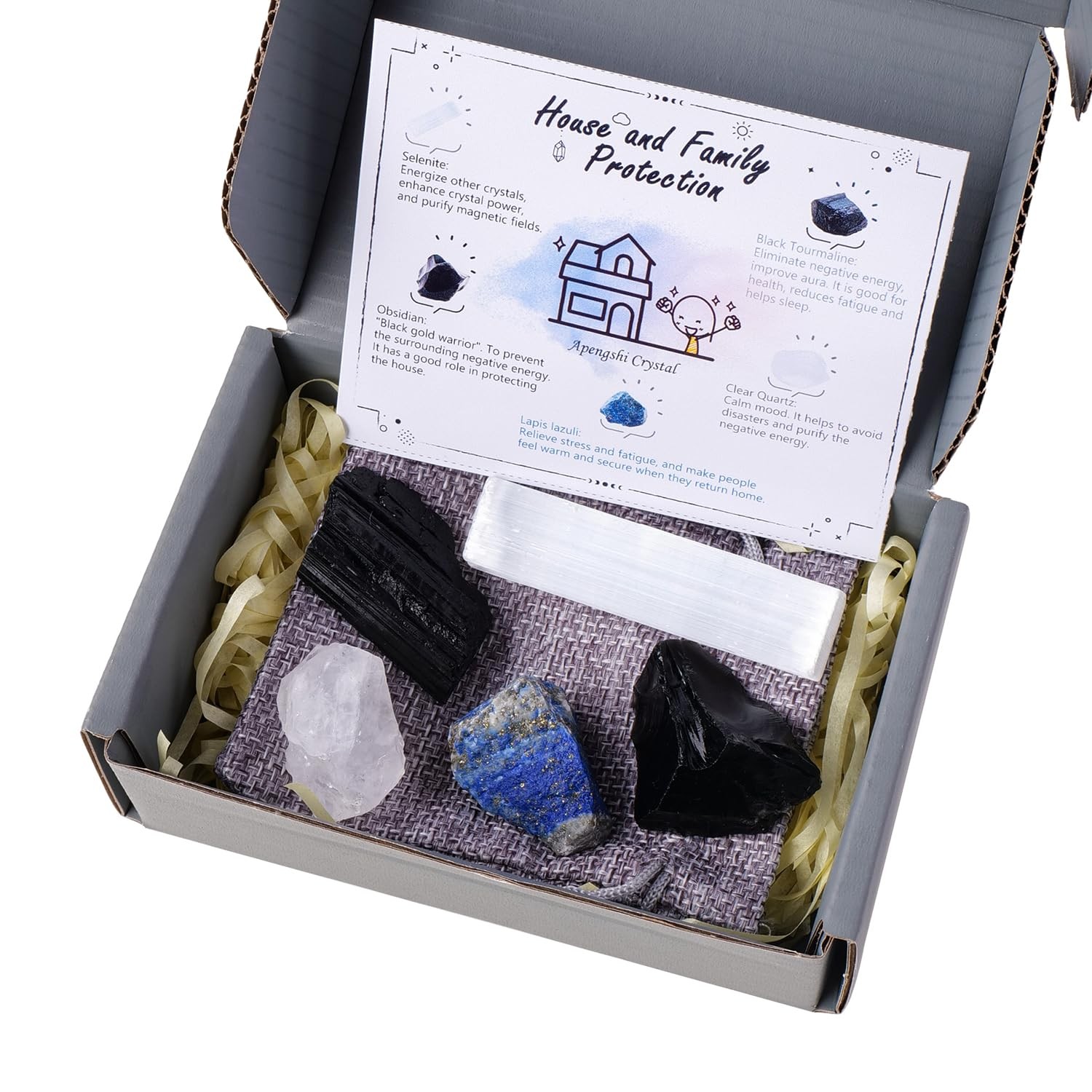5 PCS Protection Crystal Stone Set Black Tourmaline Quartz Lapis Healing