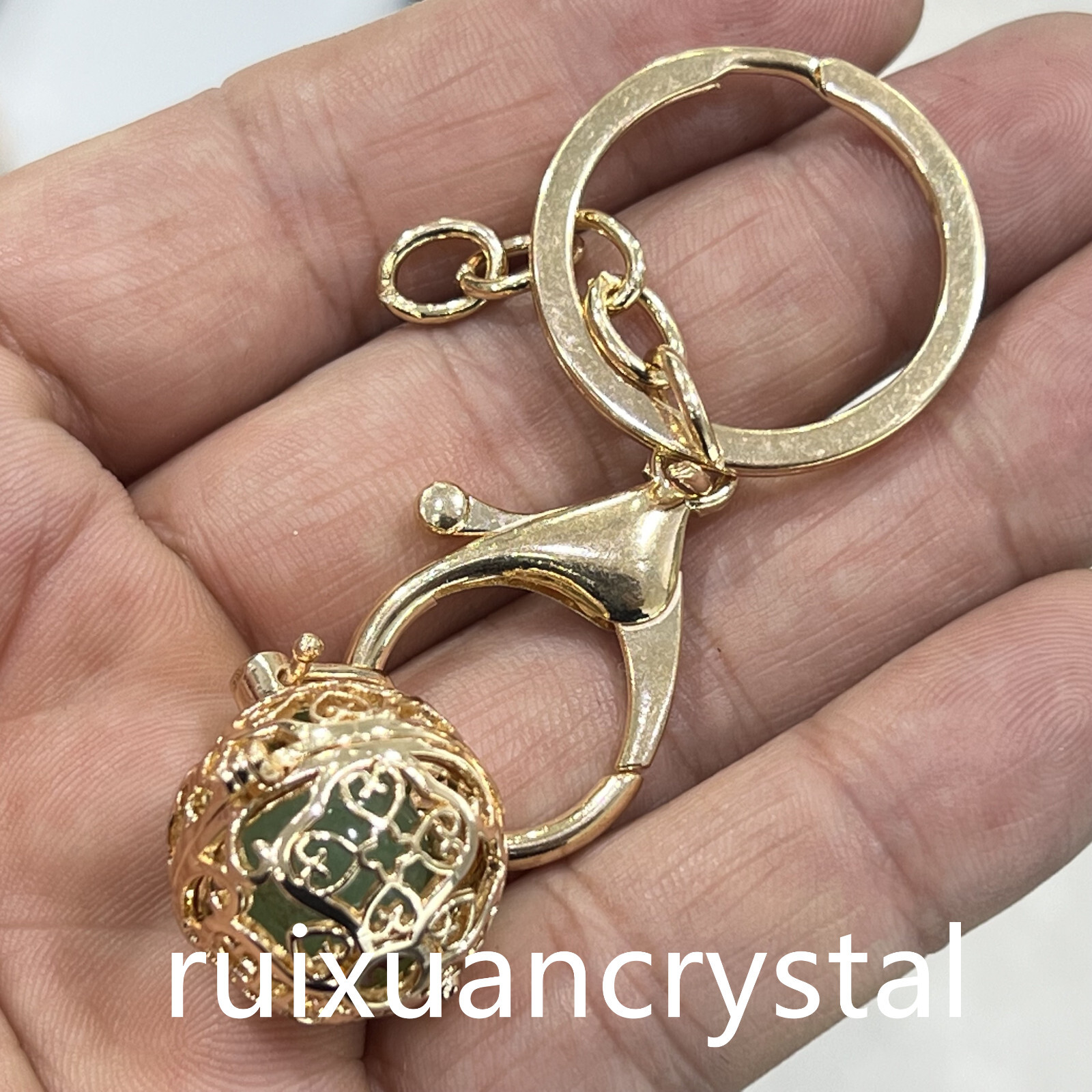 1pc Natural Aventurine Quartz Sphere cage key chain Crystal Reiki Healing