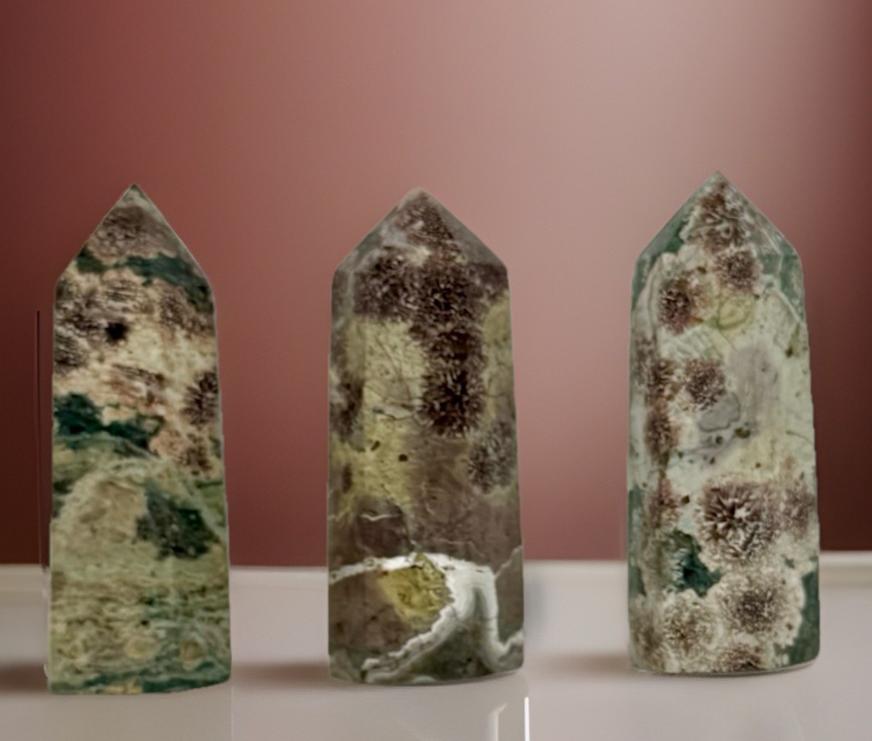 Cherry Blossom Jasper Crystal Tower 2.75″-3.5” Sakura Flower Hexagonal Point